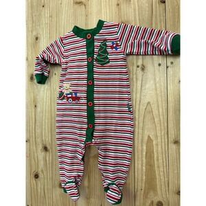 Le Top Baby Christmas Pajamas Footed Striped Tree‎ Teddy Bear Train 3m